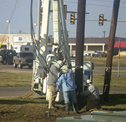 Northeast Texas Power crew replacing electrical transmission poles